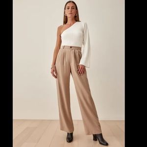 Reformation Mason Khaki Pleated Front Wide Leg Relax Fit Dress Pants Size 4P
